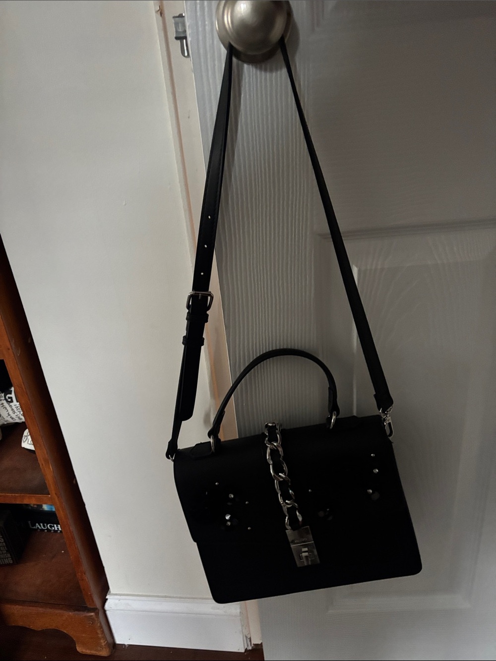 Aldo Black Satchel with Chain and Lock Detail